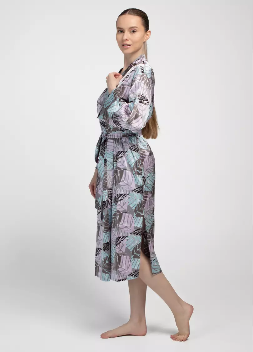Шелковый халат LEAFSONG 7338/050 mokko print (коричневый)