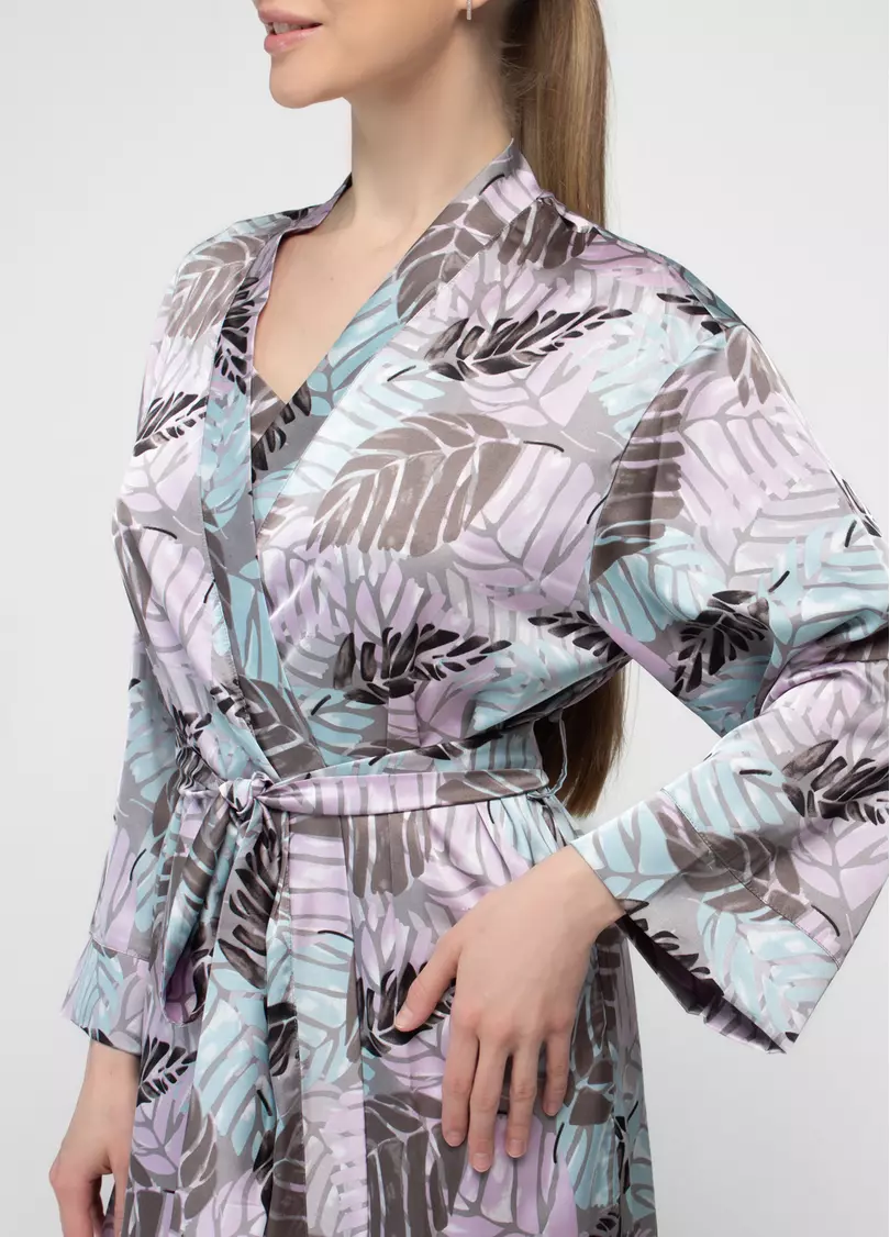 Шелковый халат LEAFSONG 7338/050 mokko print (коричневый)