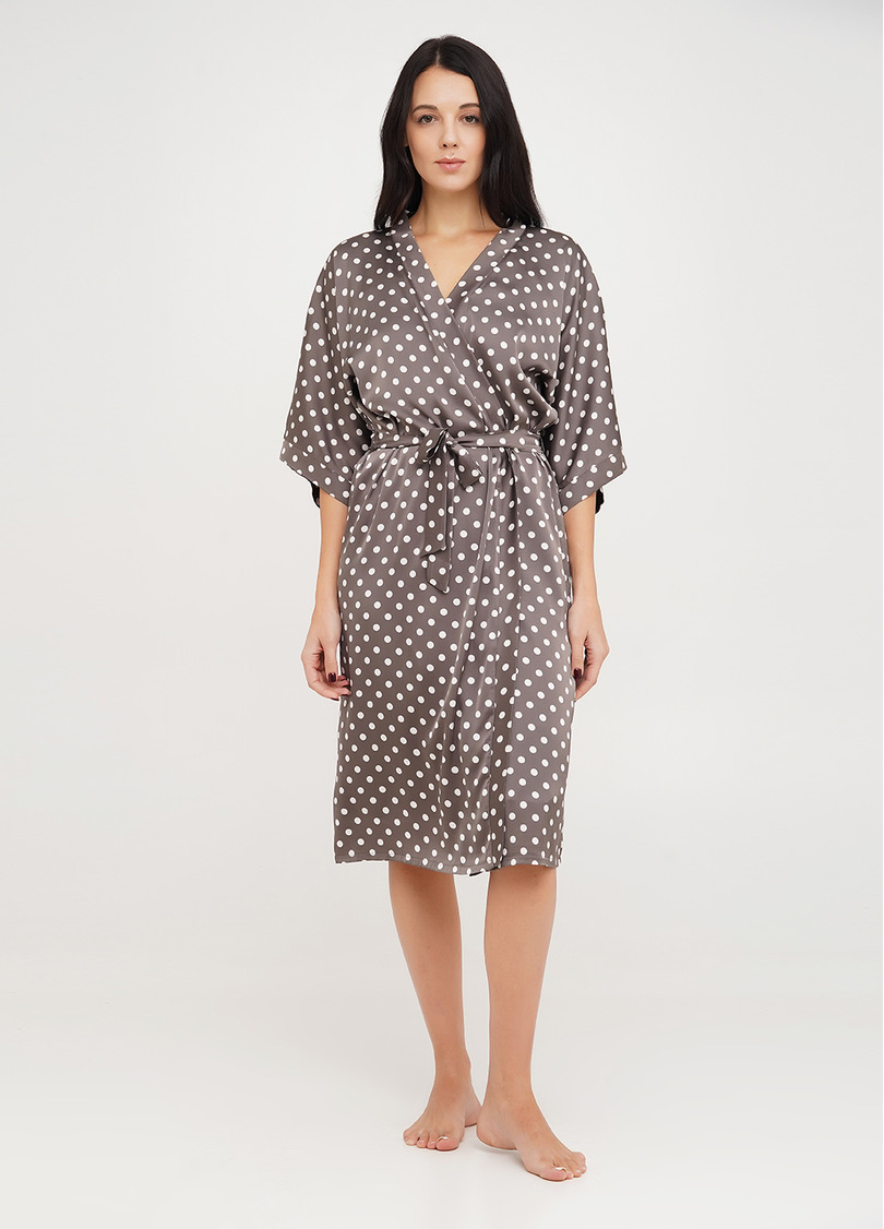 Длинный халат из шелка в горох POLKA DOT 7205/050 cappuccino (коричневый)