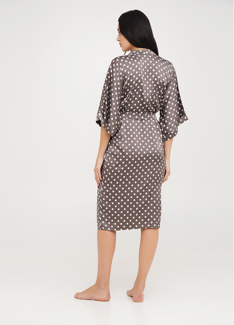 Длинный халат из шелка в горох POLKA DOT 7205/050 cappuccino (коричневый)
