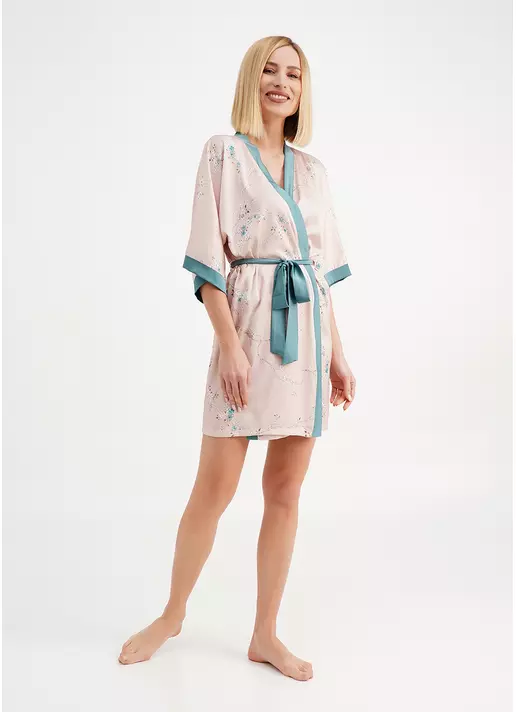 Шелковый халат в цветы сакуры SAKURA 7224/050 beige (бежевый)