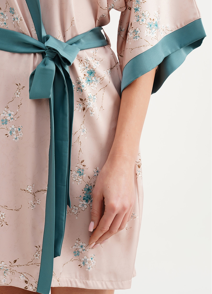 Шелковый халат в цветы сакуры SAKURA 7224/050 beige (бежевый)