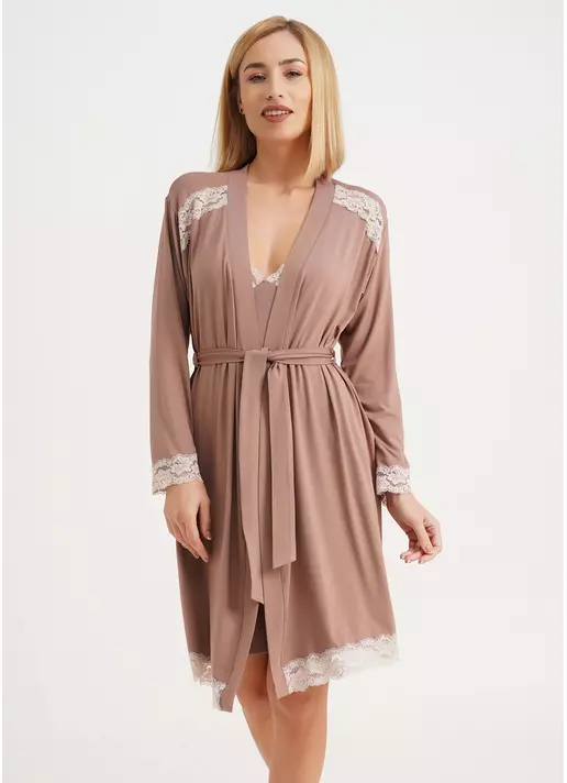 Халат з віскози з мереживом SAND STORM 7325/031 mokko (коричневий)