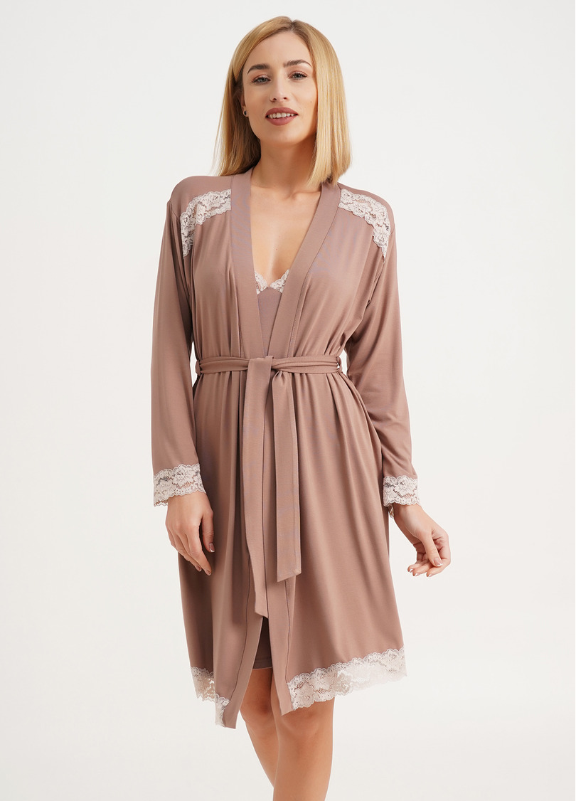 Халат з вискозы с кружевом SAND STORM 7325/031 mokko (коричневый)