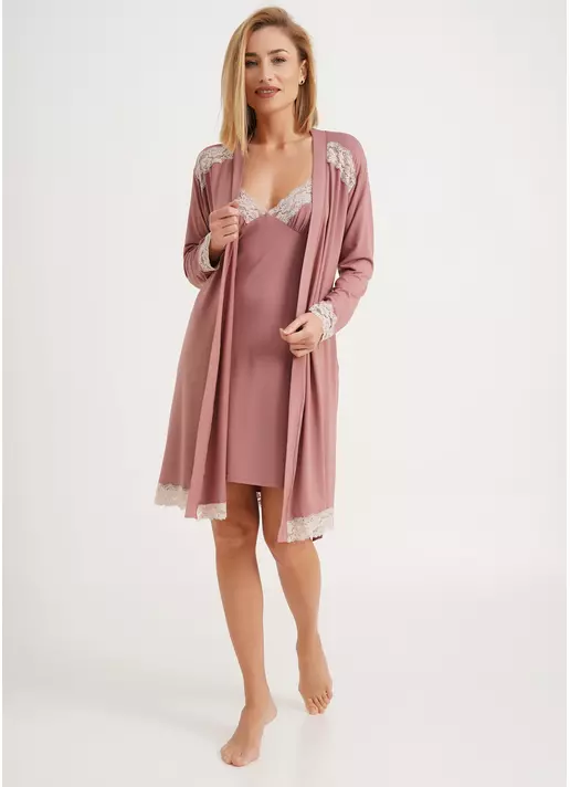 Халат з віскози з мереживом SAND STORM 7325/031 sand rose (рожевий)