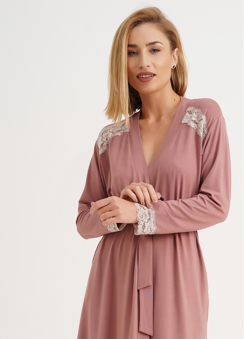 Халат з віскози з мереживом SAND STORM 7325/031 sand rose (рожевий)