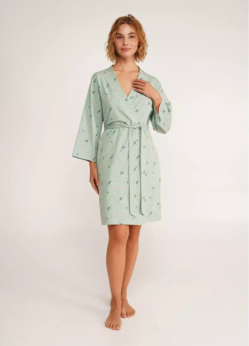 Хлопковый халат SERENE GREENS 7235/010 muted mint (зеленый)