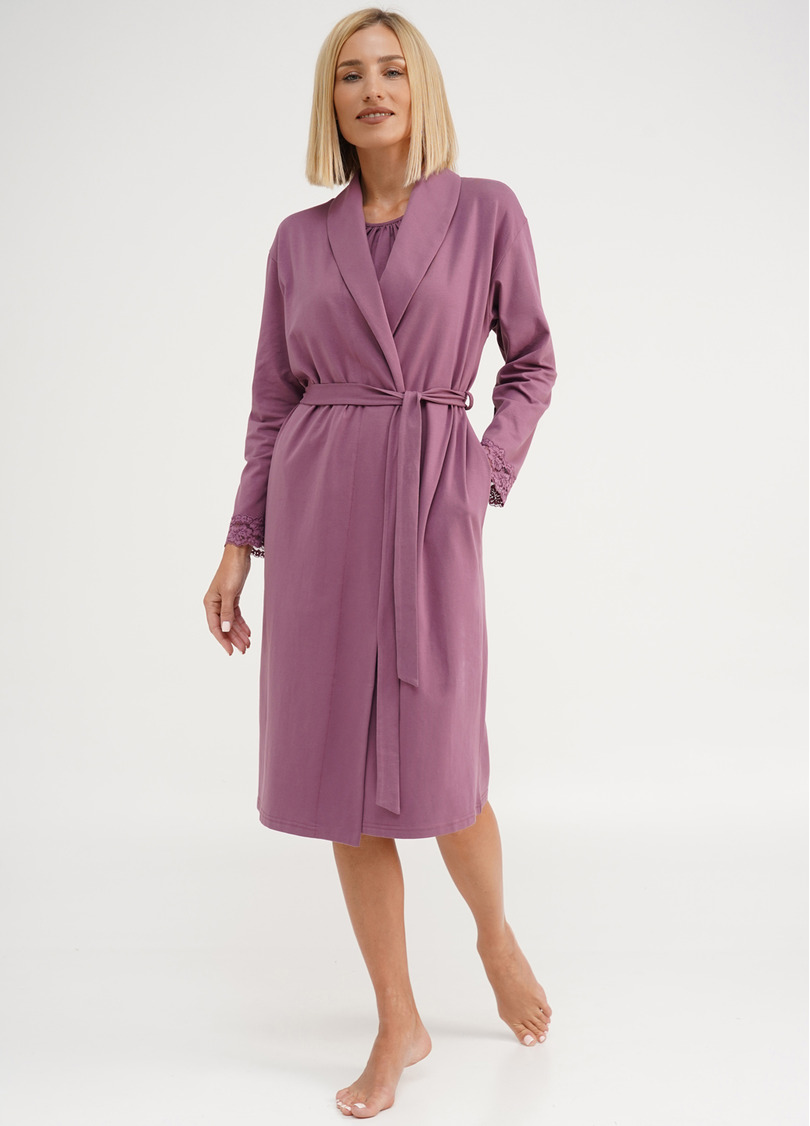 Хлопковый халат с воротником SEVILLA 7330/011 dark powder (розовый)