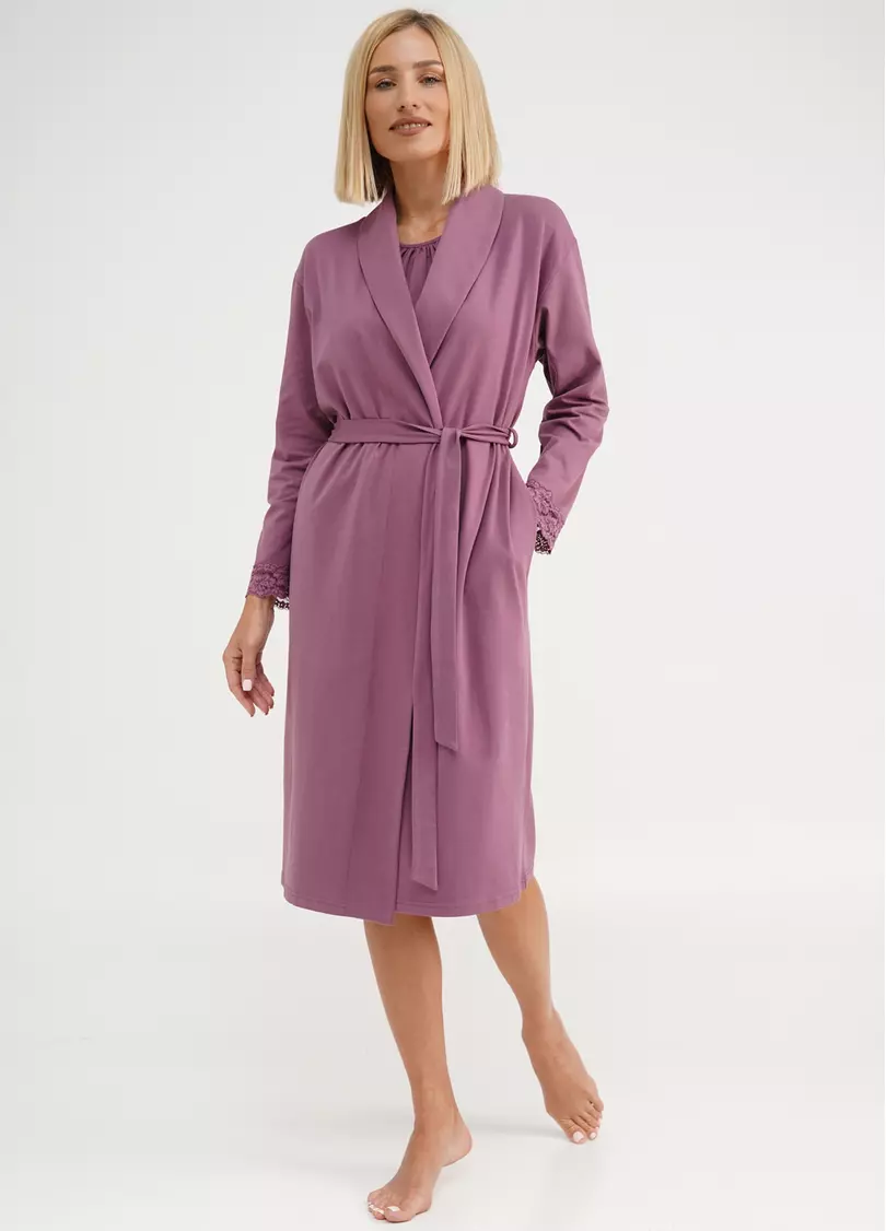 Хлопковый халат с воротником SEVILLA 7330/011 dark powder (розовый)