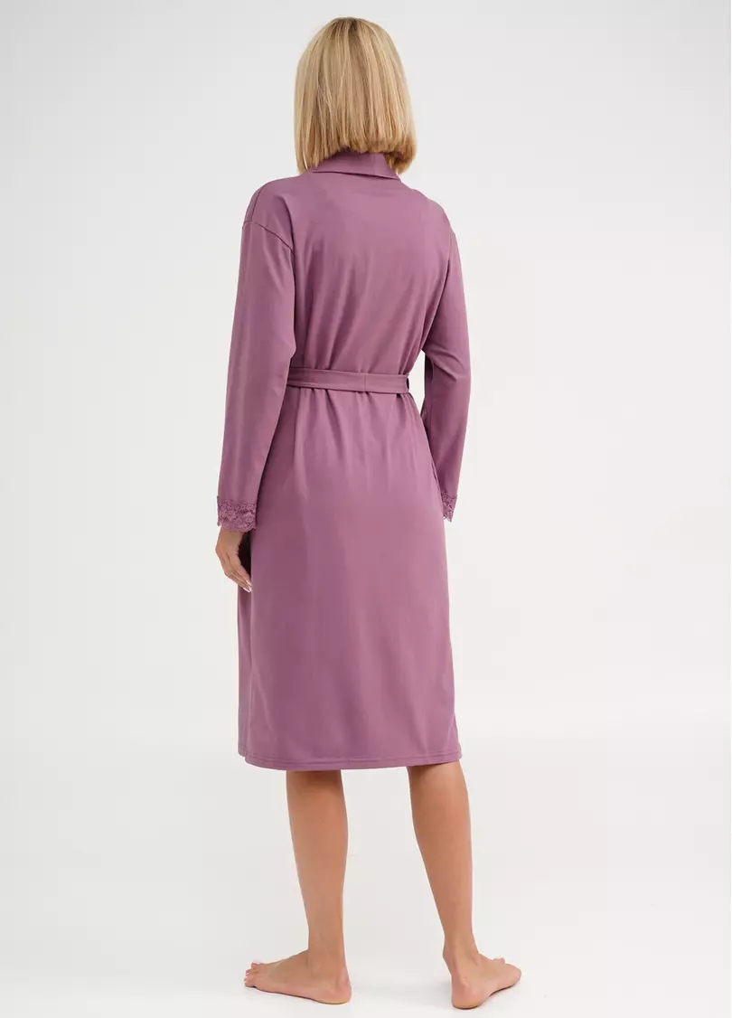 Хлопковый халат с воротником SEVILLA 7330/011 dark powder (розовый)