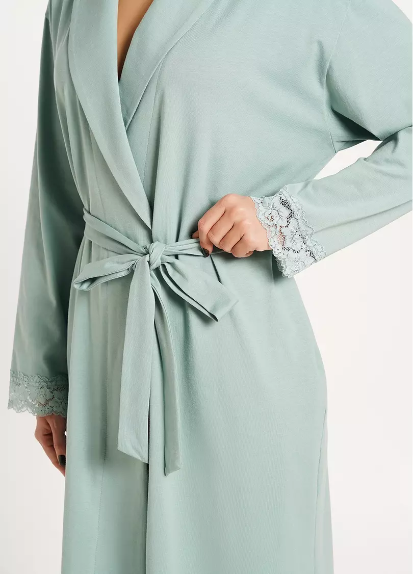 Хлопковый халат с воротником SEVILLA 7330/011 mint (голубой)