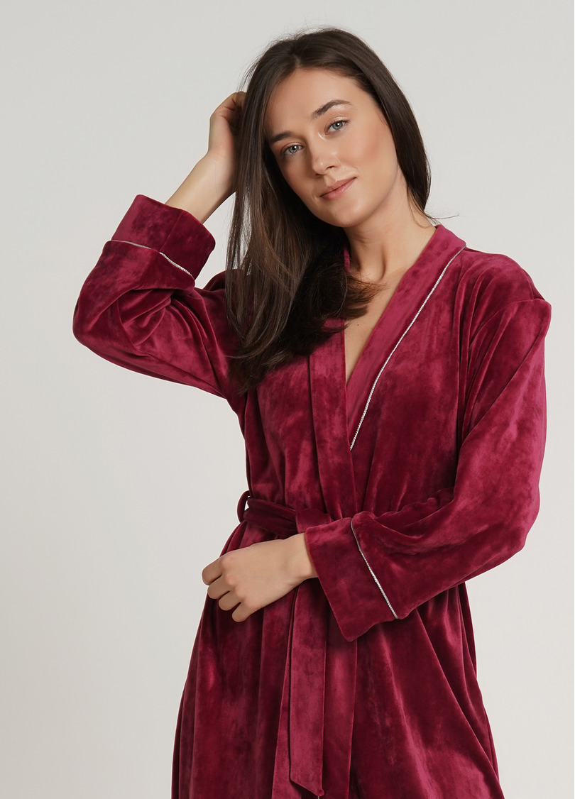 Велюровый халат с поясом SOFT WINTER 7320/080 burgundi (бордовый)
