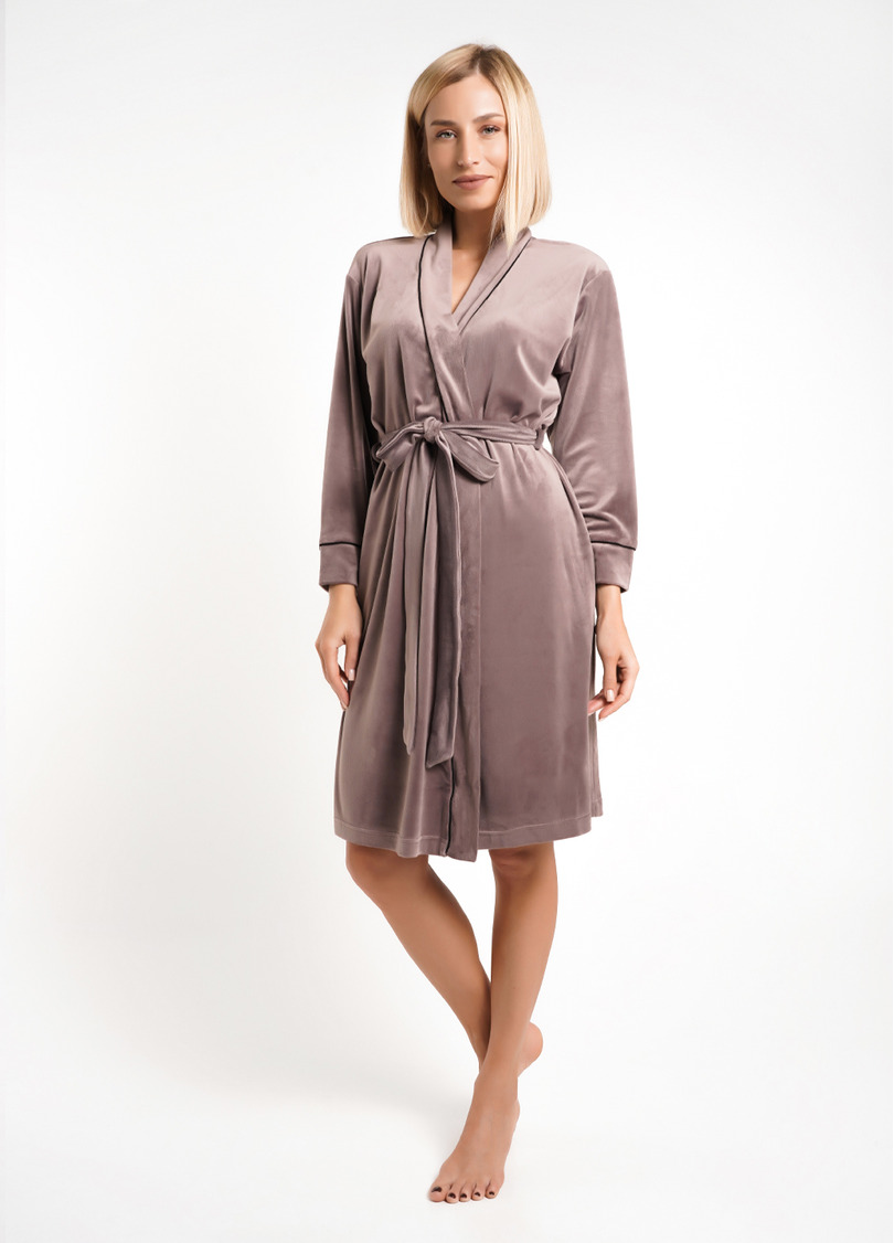 Велюровий халат з кантом SOFT WINTER 7331/080 taupe (коричневий)