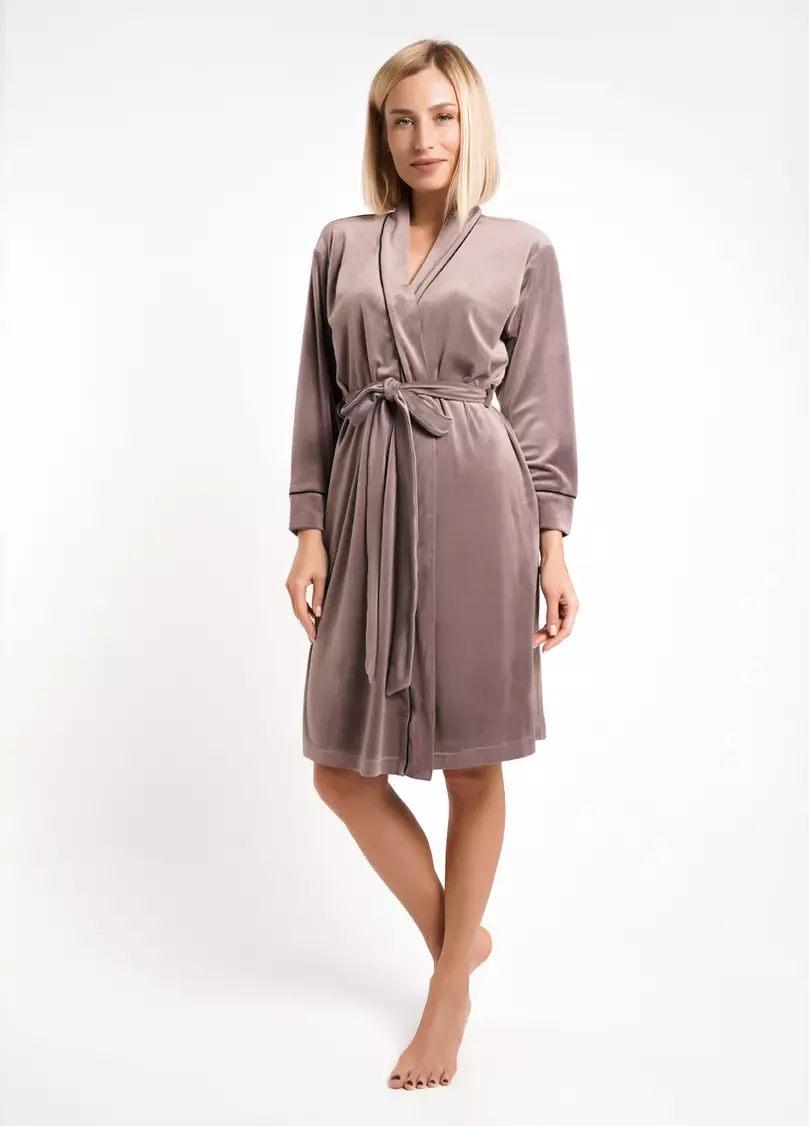 Велюровый халат с кантом SOFT WINTER 7331/080 taupe (коричневый)