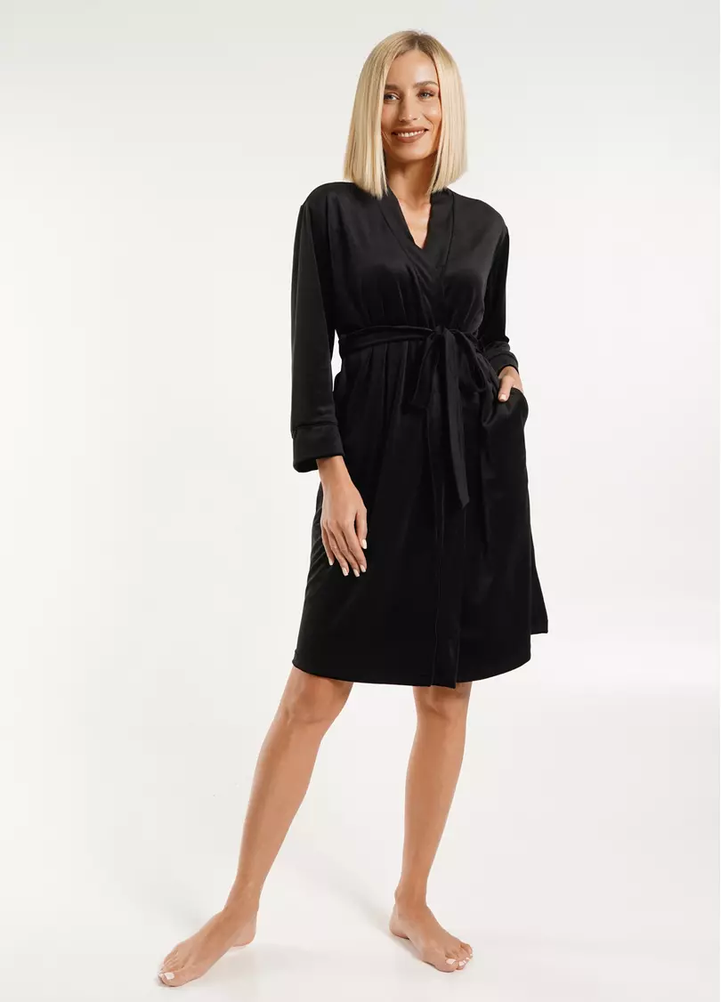 Велюровий халат з кантом SOFT WINTER 7331/080 black (чорний)