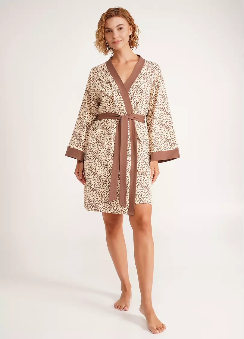 Хлопковый халат в сердечки WHISPER HEARTS 7234/010 pale yellow/brown hearts (желтый)