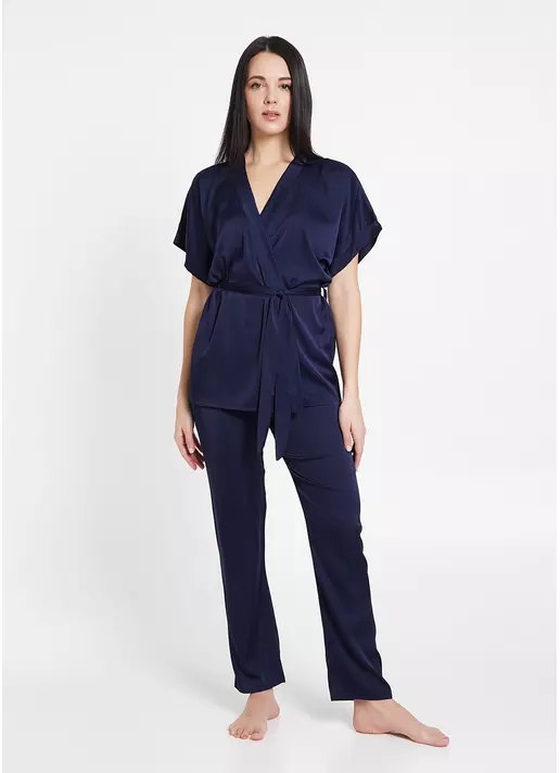 Шелковый комплект на запах HELENA 5602/050 navy (синий)