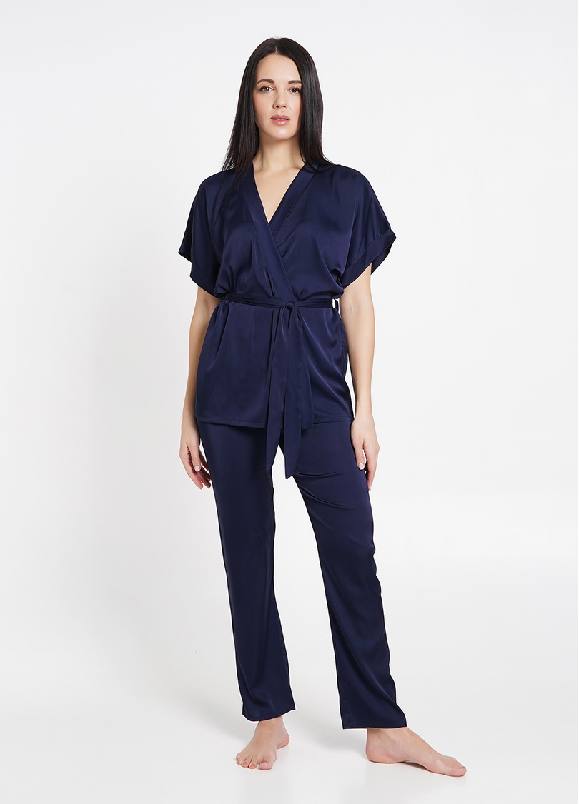 Шелковый комплект на запах HELENA 5602/050 navy (синий)