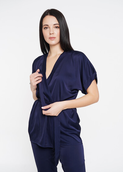 Шелковый комплект на запах HELENA 5602/050 navy (синий)