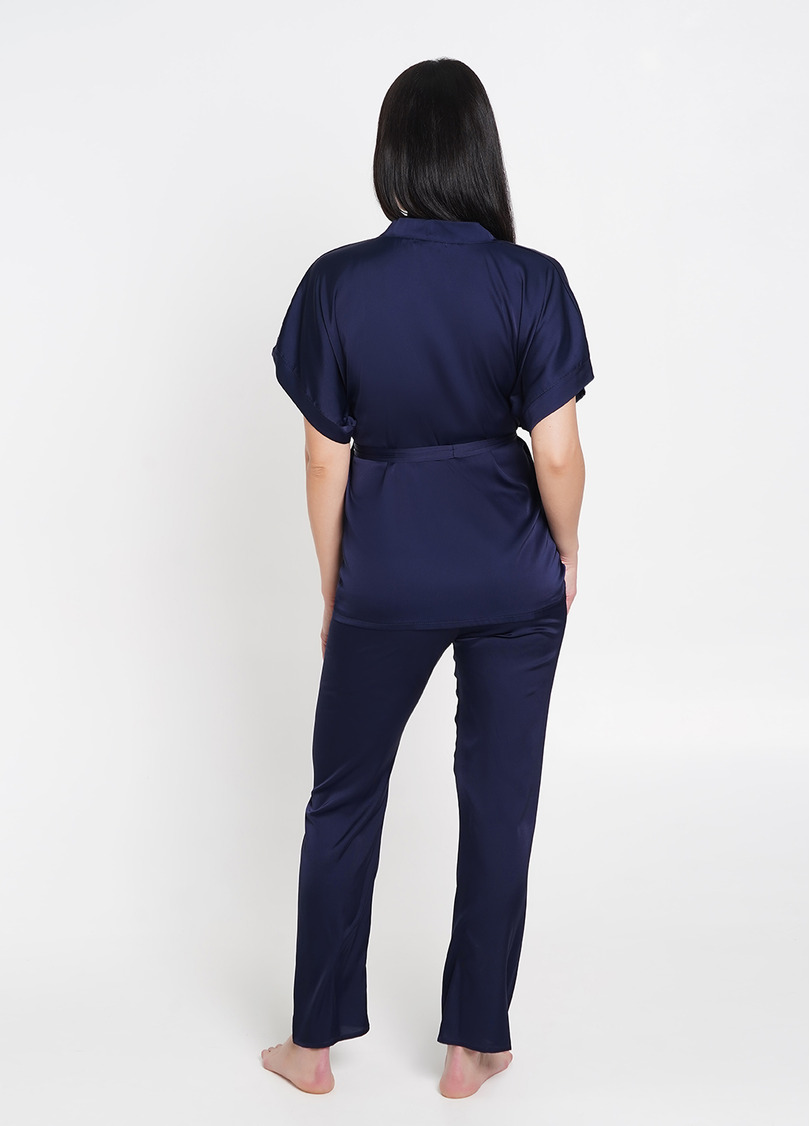 Шелковый комплект на запах HELENA 5602/050 navy (синий)