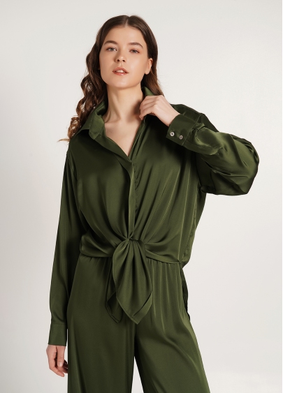 Шовковий комплект блуза та штани HELENA 5901/050 forest green (зелений)