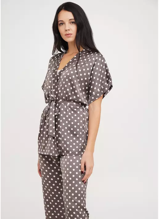 Шелковый комплект на запах в горох POLKA DOT 5602/050 cappuccino (коричневый)