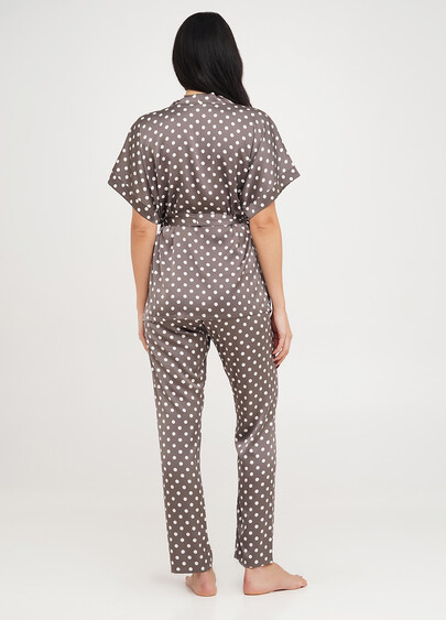 Шелковый комплект на запах в горох POLKA DOT 5602/050 cappuccino (коричневый)