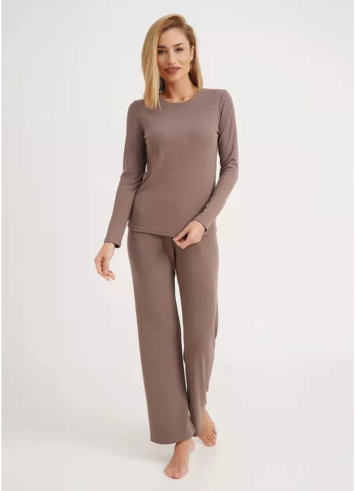 Домашній комплект лонгслів та штани RIB 5312/010 beige (коричневий)