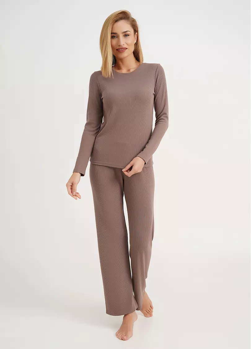Домашний комплект лонгслив и штаны RIB 5312/010 beige (коричневый)
