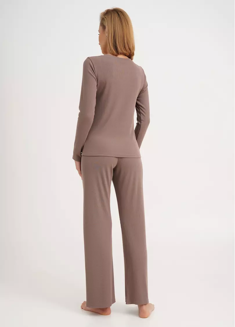 Домашний комплект лонгслив и штаны RIB 5312/010 beige (коричневый)