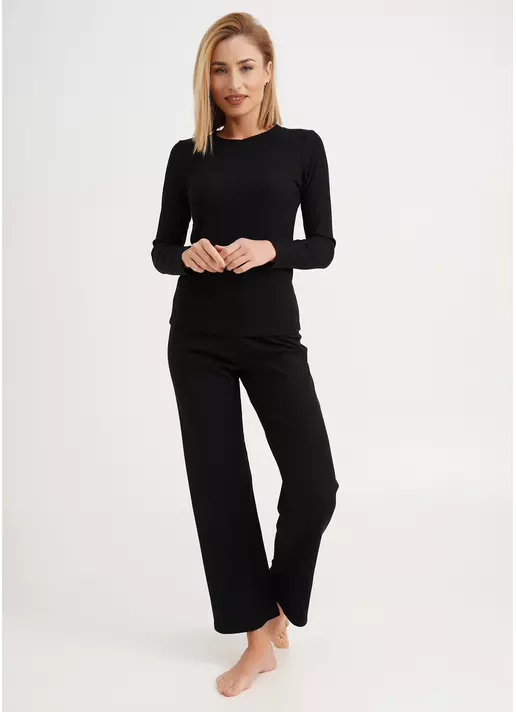 Домашній комплект лонгслів та штани RIB 5312/010 black (чорний) Домашній комплект лонгслів та штани RIB 5312/010 black (чорний)