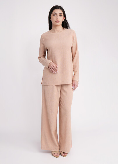 Комплект лонгслив и штаны из жатки RUMPLE RICH 5342/260 light beige (бежевый)