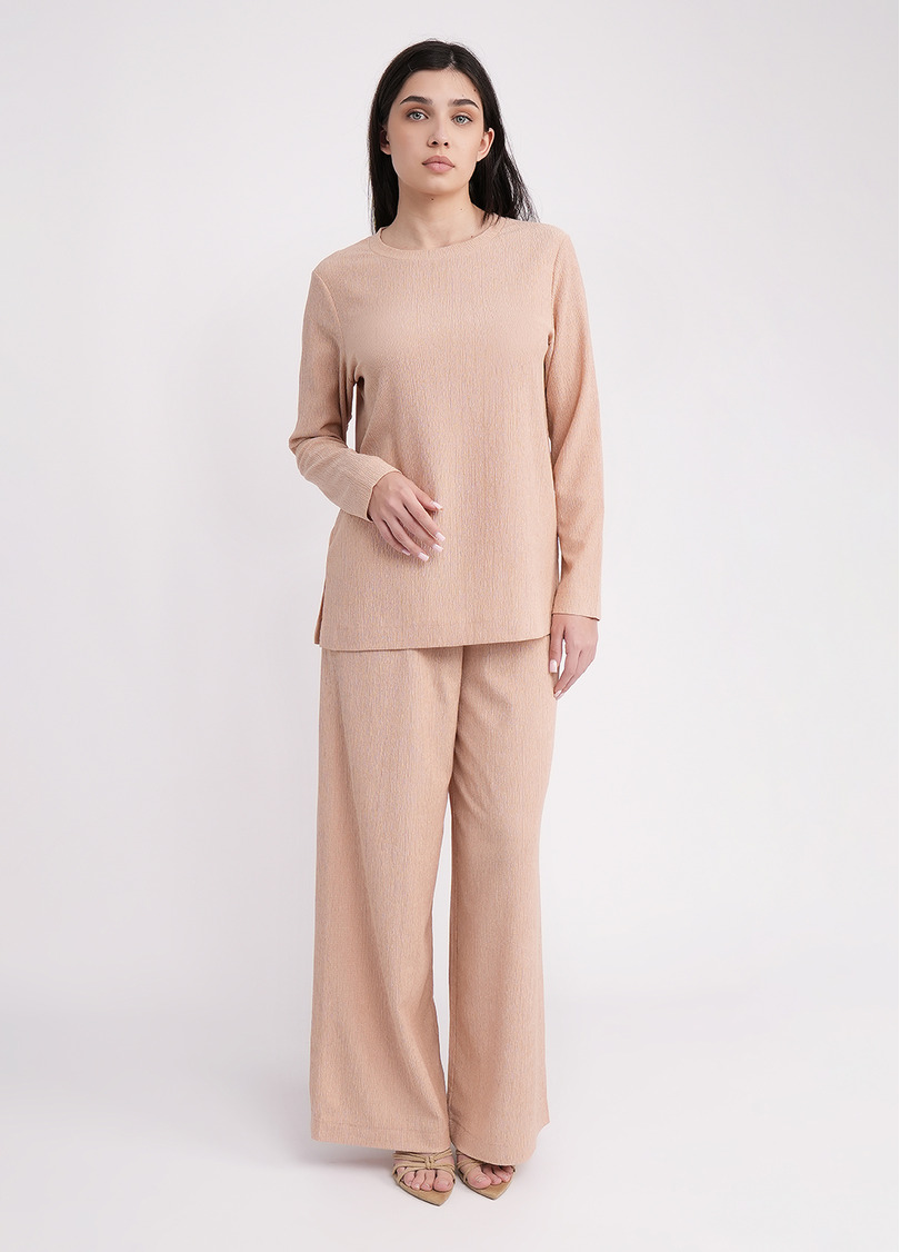 Комплект лонгслив и штаны из жатки RUMPLE RICH 5342/260 light beige (бежевый)