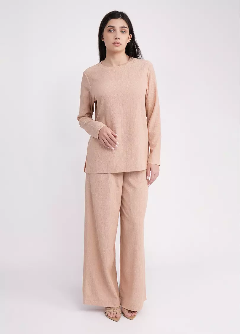 Комплект лонгслів та штани з жатки RUMPLE RICH 5342/260 light beige (бежевий)