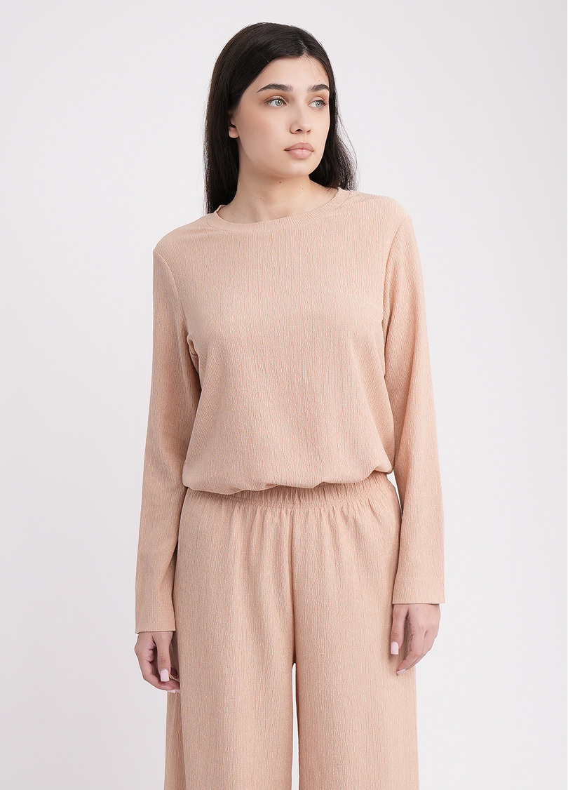 Комплект лонгслив и штаны из жатки RUMPLE RICH 5342/260 light beige (бежевый)