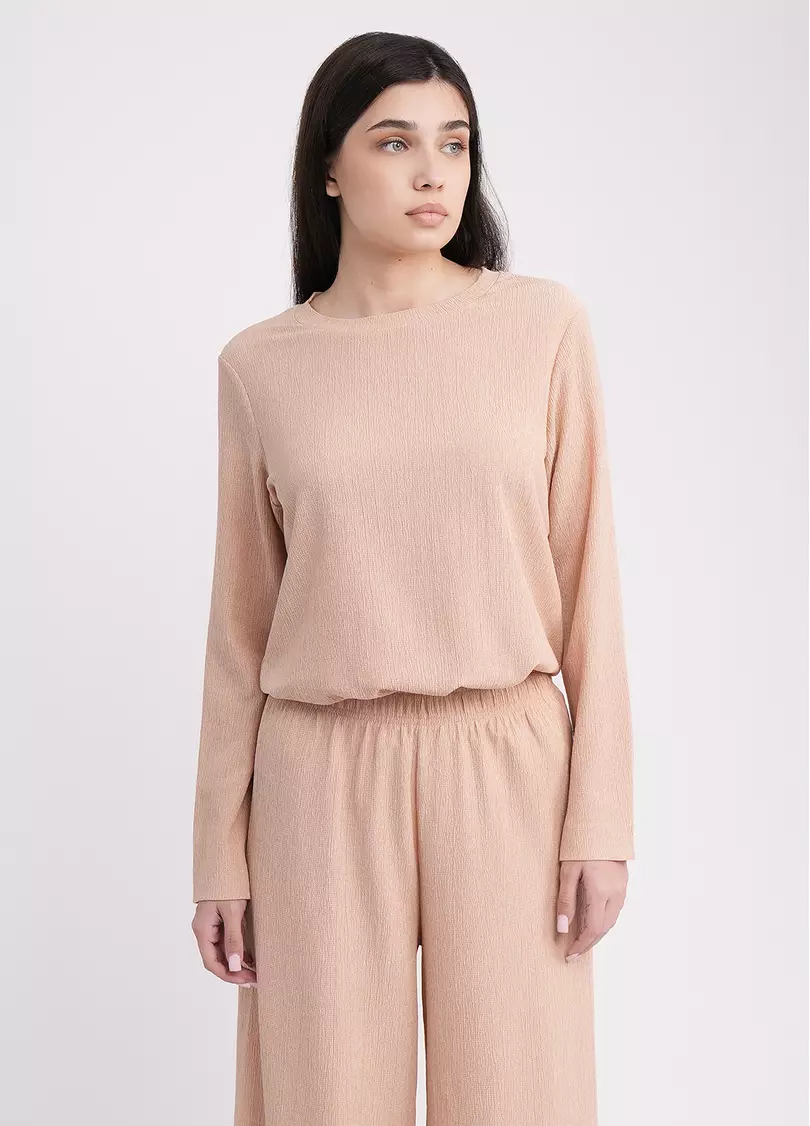 Комплект лонгслів та штани з жатки RUMPLE RICH 5342/260 light beige (бежевий)