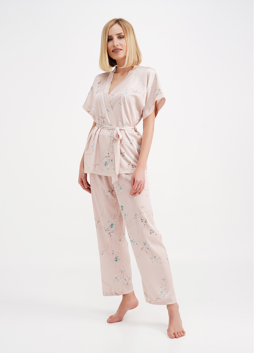 Шелковый комплект с жакетом на запах SAKURA 5603/050 beige (бежевый)