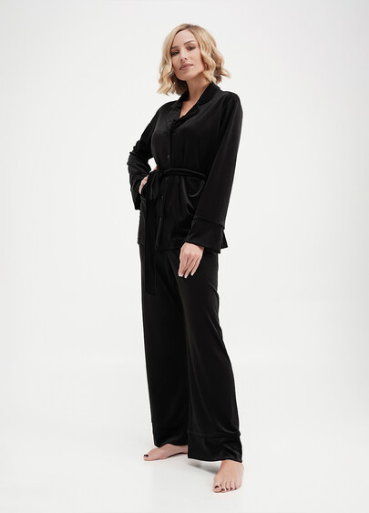 Велюровый комплект жакет на пуговицах и брюки SOFT WINTER 5509/080 black (черный)
