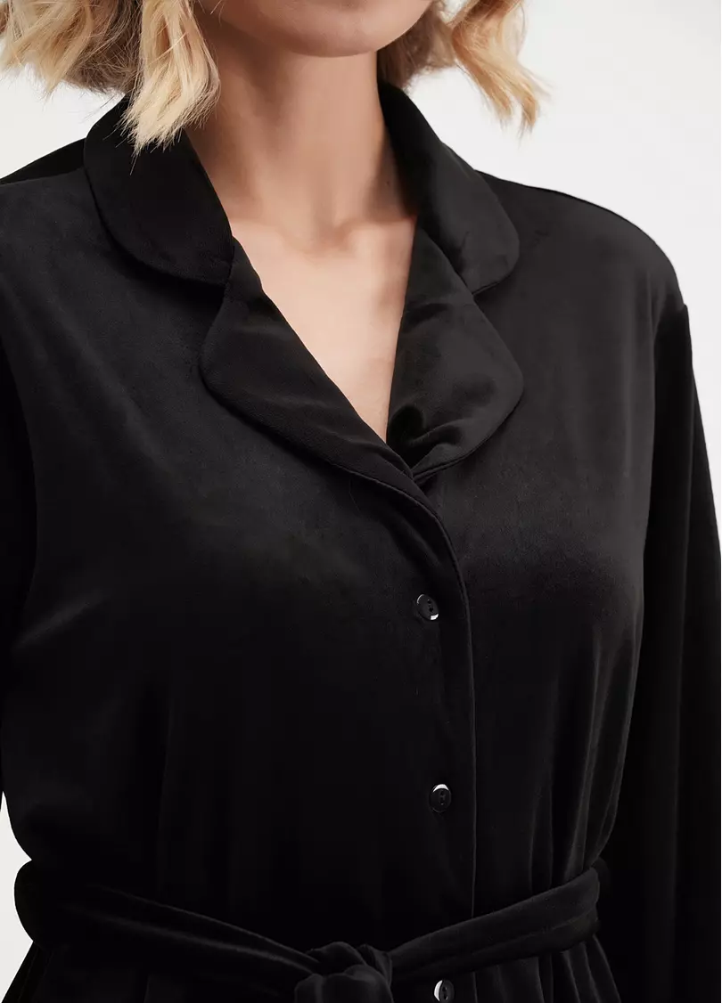 Велюровый комплект жакет на пуговицах и брюки SOFT WINTER 5509/080 black (черный)