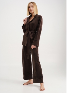 Велюровий комплект жакет на ґудзиках і штани SOFT WINTER 5509/080 brown (коричневий)
