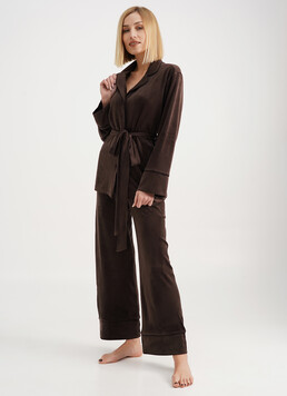 Велюровый комплект жакет на пуговицах и брюки SOFT WINTER 5509/080 brown (коричневый)