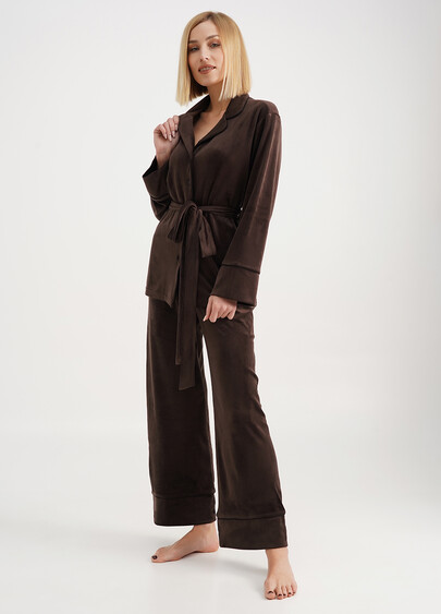 Велюровый комплект жакет на пуговицах и брюки SOFT WINTER 5509/080 brown (коричневый)