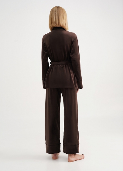 Велюровый комплект жакет на пуговицах и брюки SOFT WINTER 5509/080 brown (коричневый)