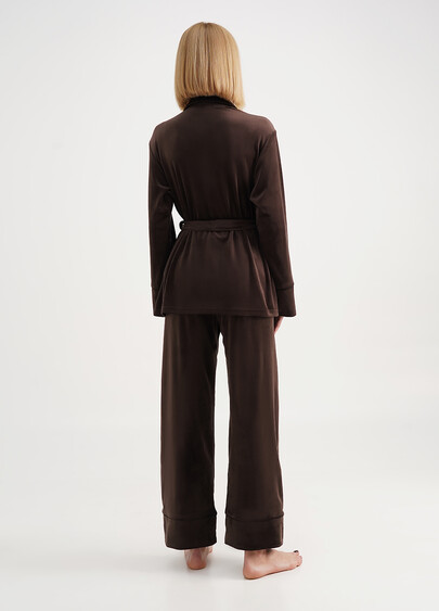 Велюровый комплект жакет на пуговицах и брюки SOFT WINTER 5509/080 brown (коричневый)