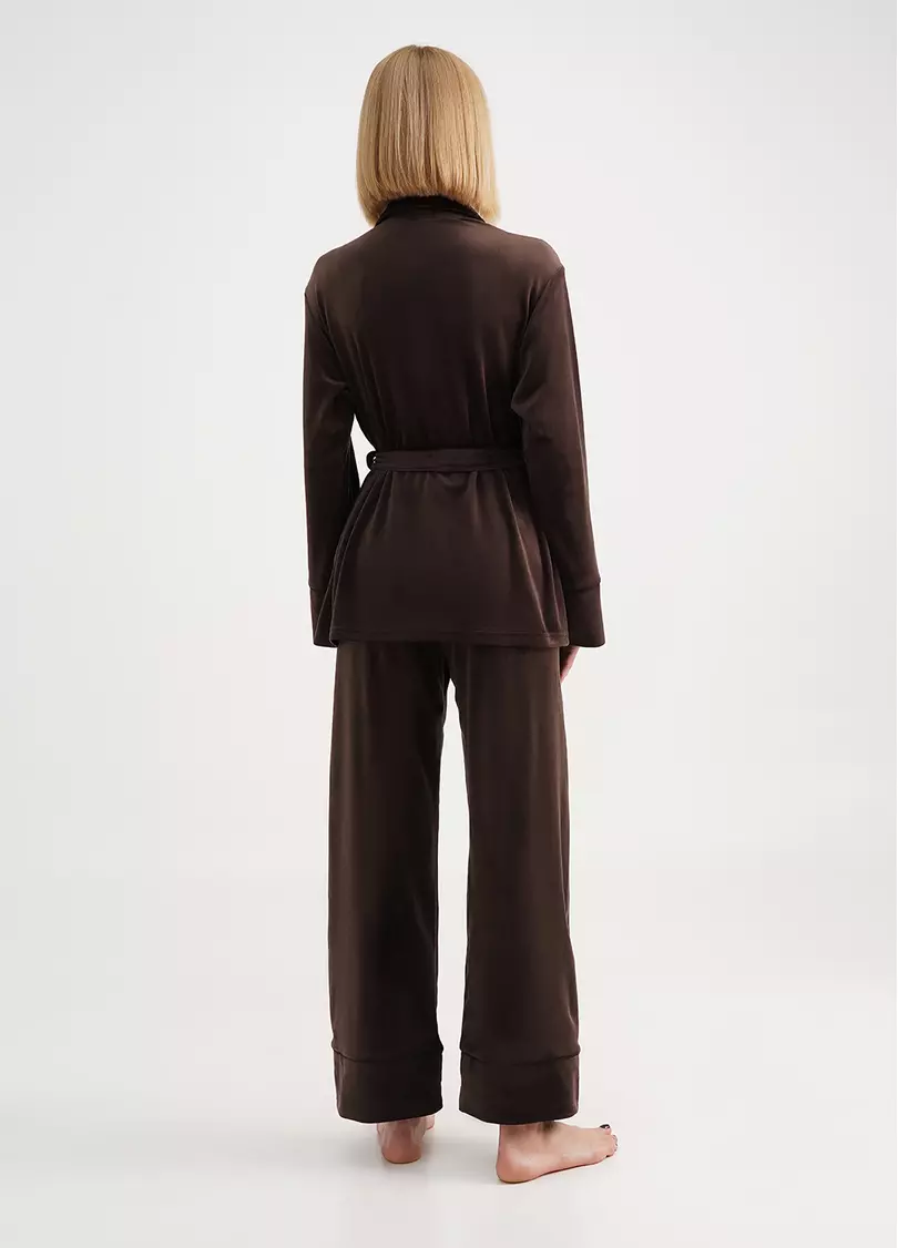 Велюровий комплект жакет на ґудзиках і штани SOFT WINTER 5509/080 brown (коричневий)