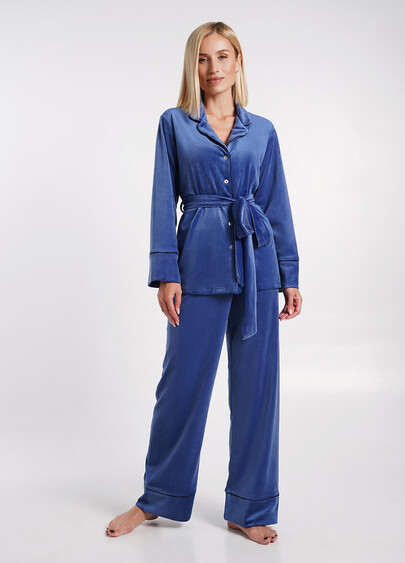 Велюровый комплект жакет на пуговицах и брюки SOFT WINTER 5509/080 denim (синий)
