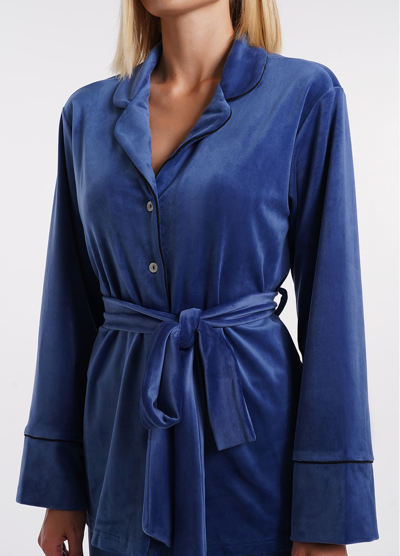 Велюровий комплект жакет на ґудзиках і штани SOFT WINTER 5509/080 denim (синій)