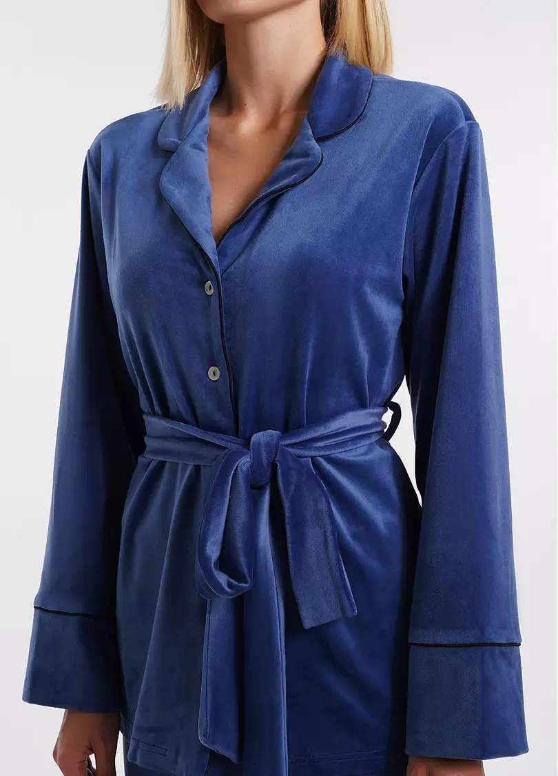 Велюровий комплект жакет на ґудзиках і штани SOFT WINTER 5509/080 denim (синій)