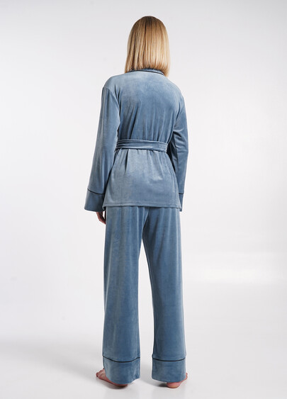 Велюровый комплект жакет на пуговицах и брюки SOFT WINTER 5509/080 smoky blue (голубой)