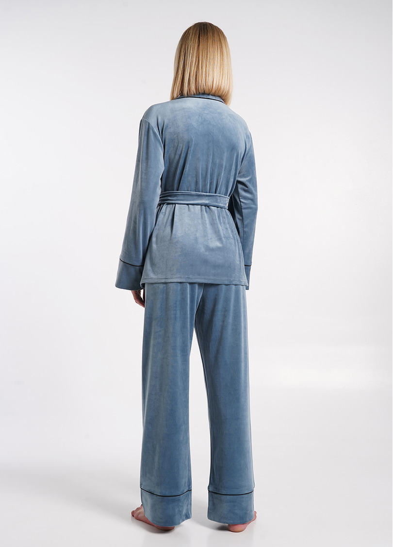 Велюровый комплект жакет на пуговицах и брюки SOFT WINTER 5509/080 smoky blue (голубой)